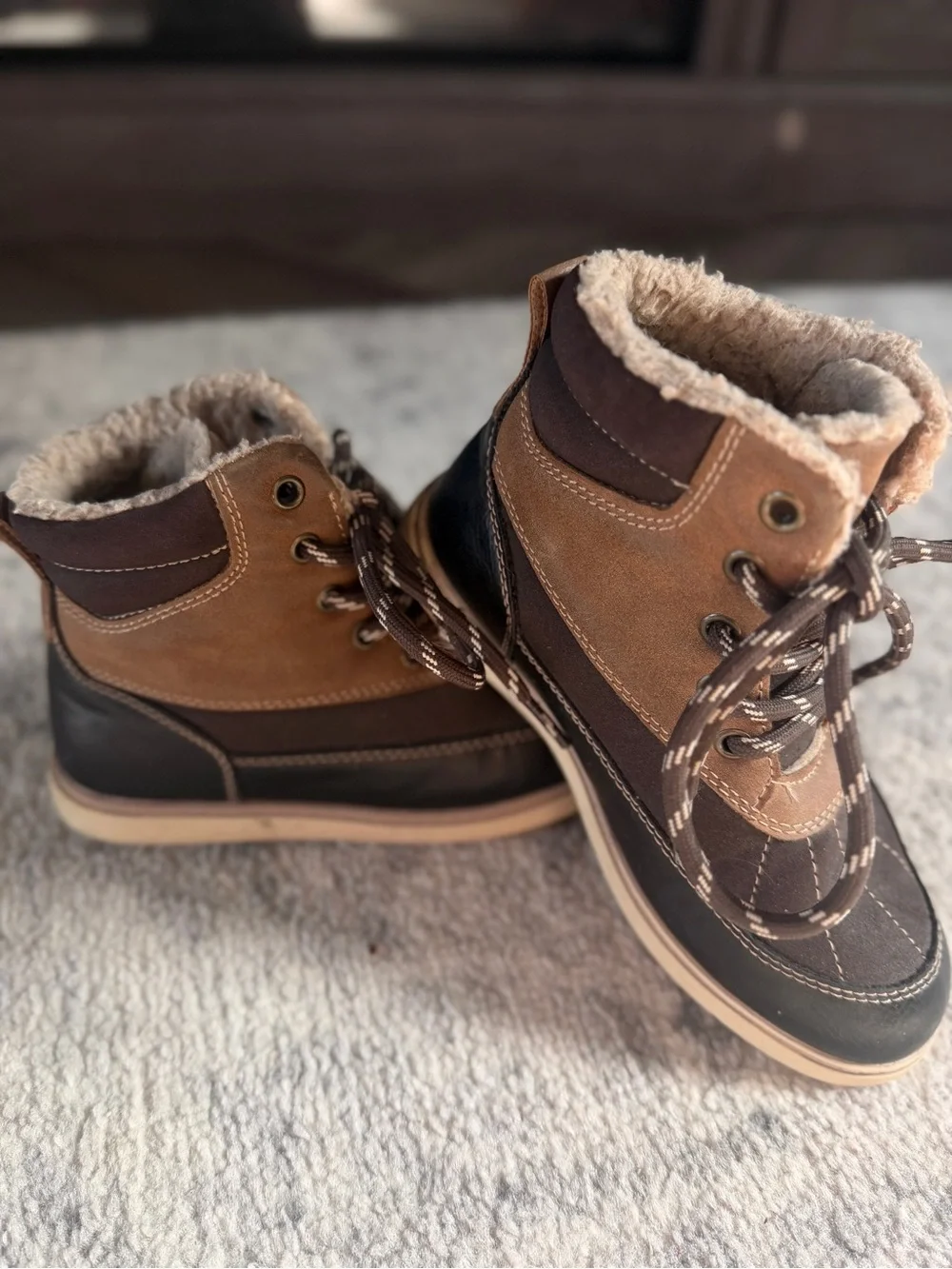 London Underground Boys Brown Faux Fur Lined Winter Boots Size 13